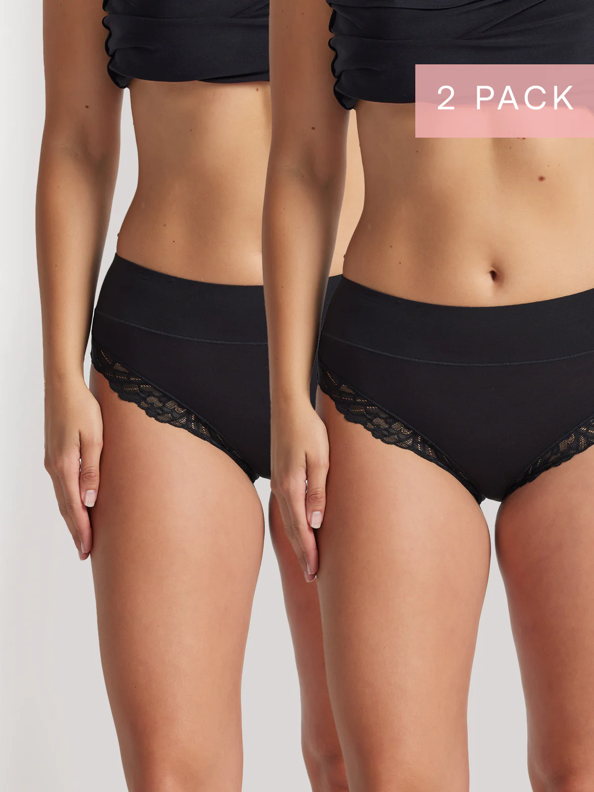 2 Pack Comfort Band Lace Trim Mid Rise