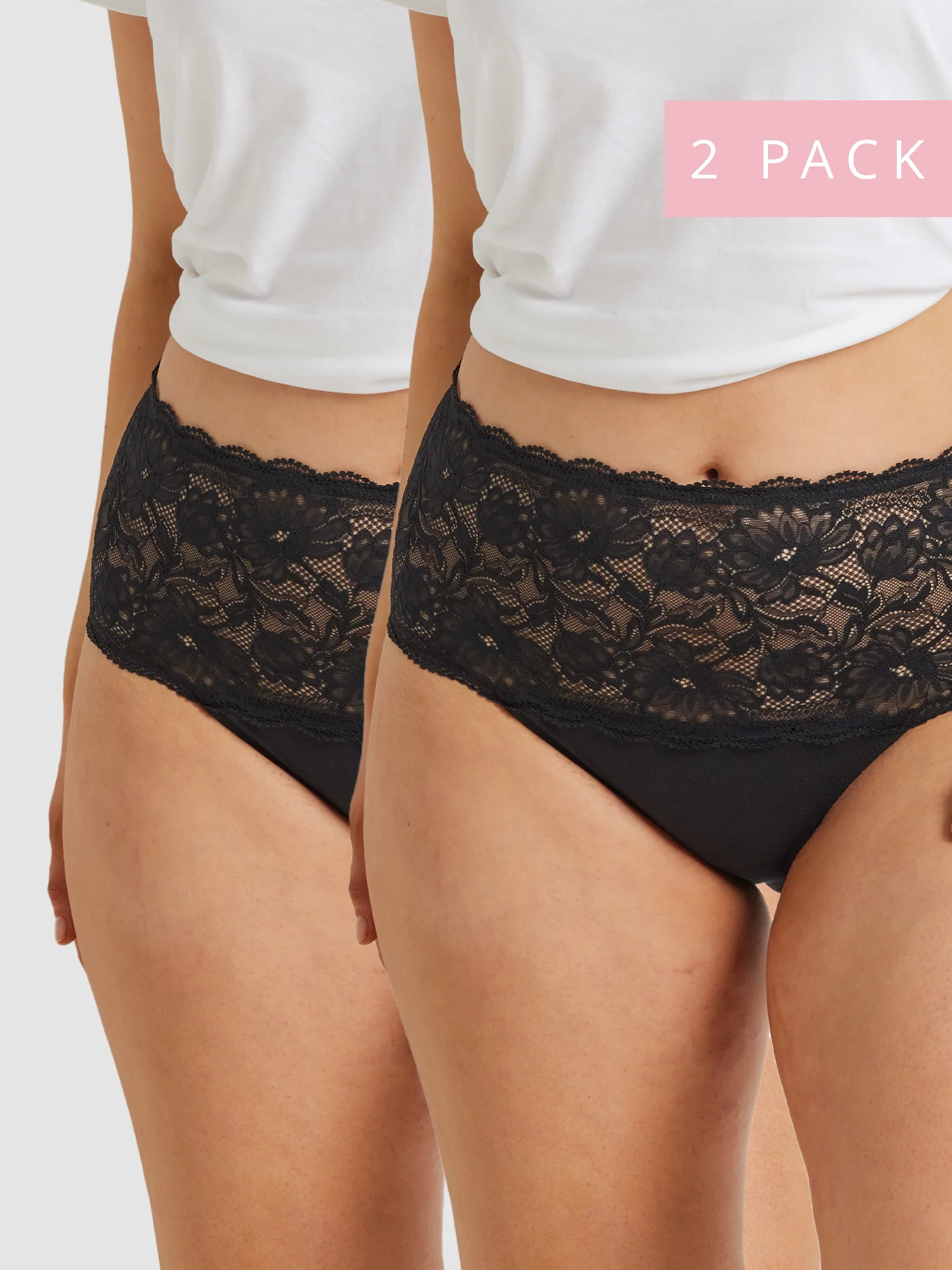 2 Pack Daily Essentials Cotton & Floral Lace Full Brief (465N)
